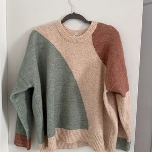 Madewell Colorblock Crewneck Sweater in Sage, Blush & Rust